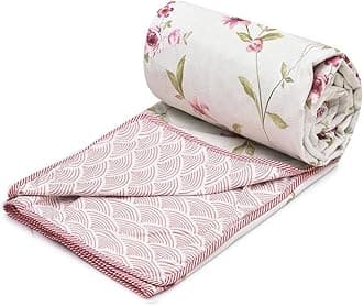 COZY FURNISH Summer Single Bed Blanket 144x220CM, Cooling Microfiber Cotton, Lightweight 150GSM AC Comforter, Soft Breathable Floral Print Quilt,Summer & AC use Mild Winter,Perfect for Gifting, Pink