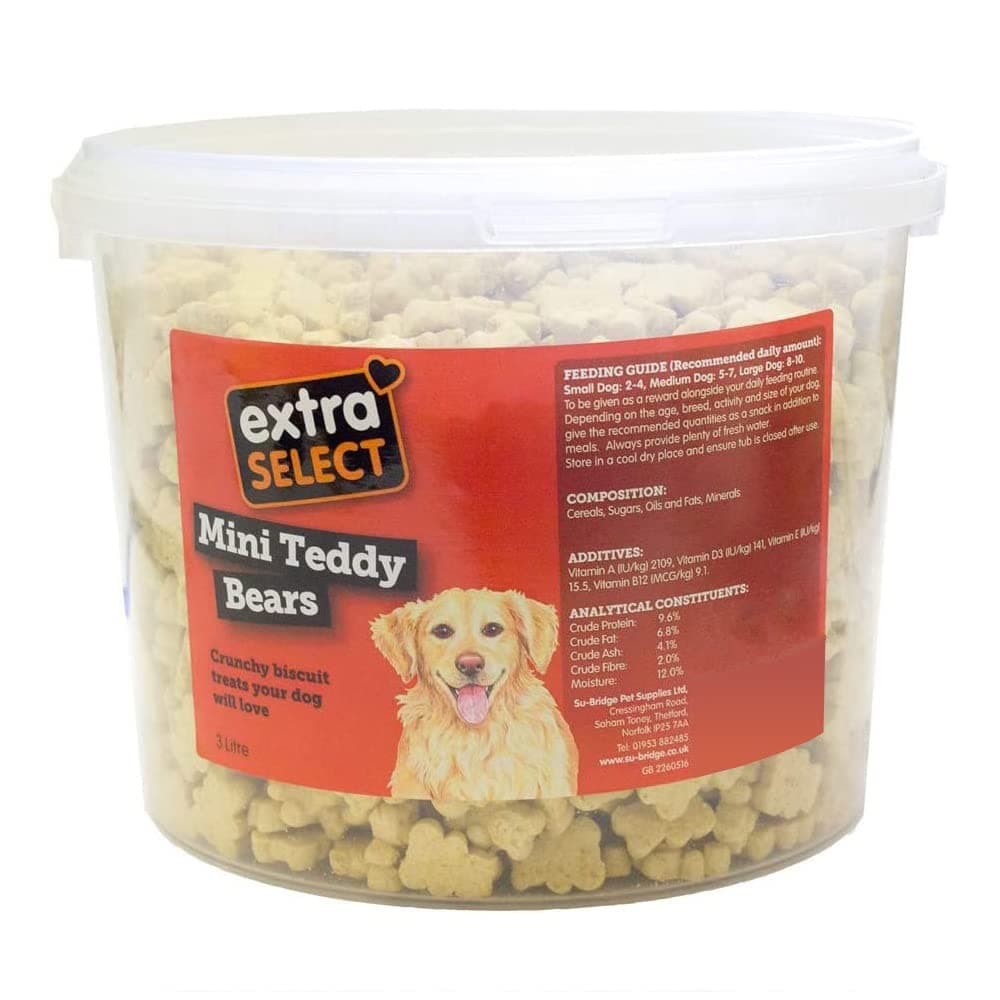 Extra Select Mini Teddy Bear Shaped Natural Dog Treat Biscuits in a 3ltr Bucket (approx 1130 biscuits)