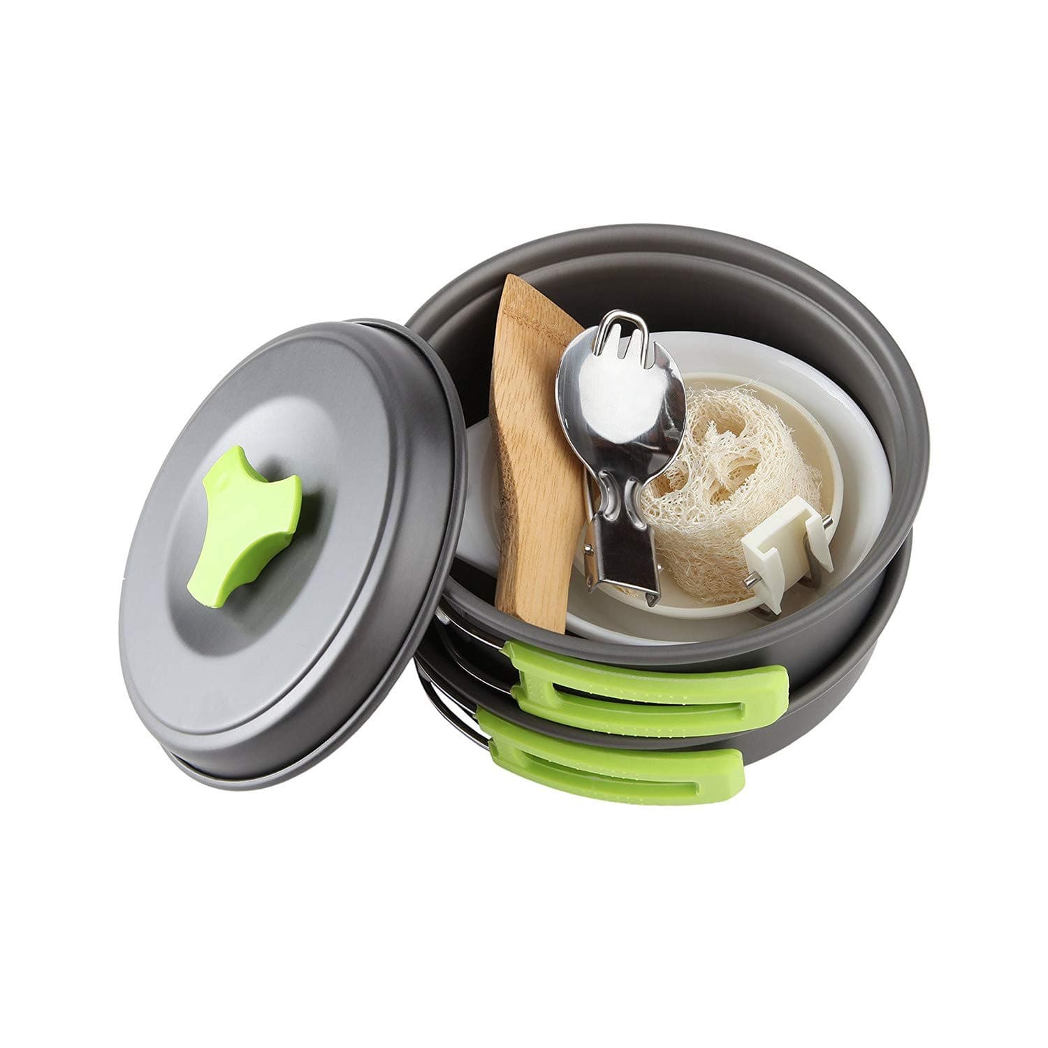 Camping Cookware Mess Kit Backpacking Gear Hiking Outdoors Bug Out Bag Cooking Equipment 10 Piece Cookset Lightweight Compact Durable Pot Pan Bowls