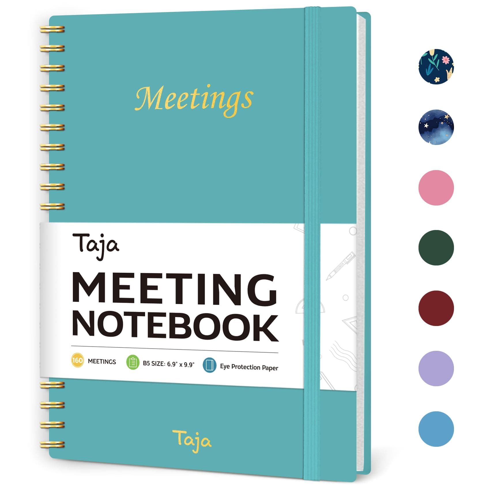 Taja Meeting Notebook for Work Organization - Work Planner Notebook with Action Items, Agenda Planner for Note Taking, 160 Pages (6.9" X 9.9") Project Organizer for Men & Women - Blue