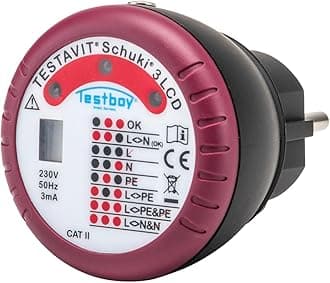 Testavit Schuki 3 LCD socket tester and finger contact for checking the protective conductor connection (LED display, safe checking), red/black