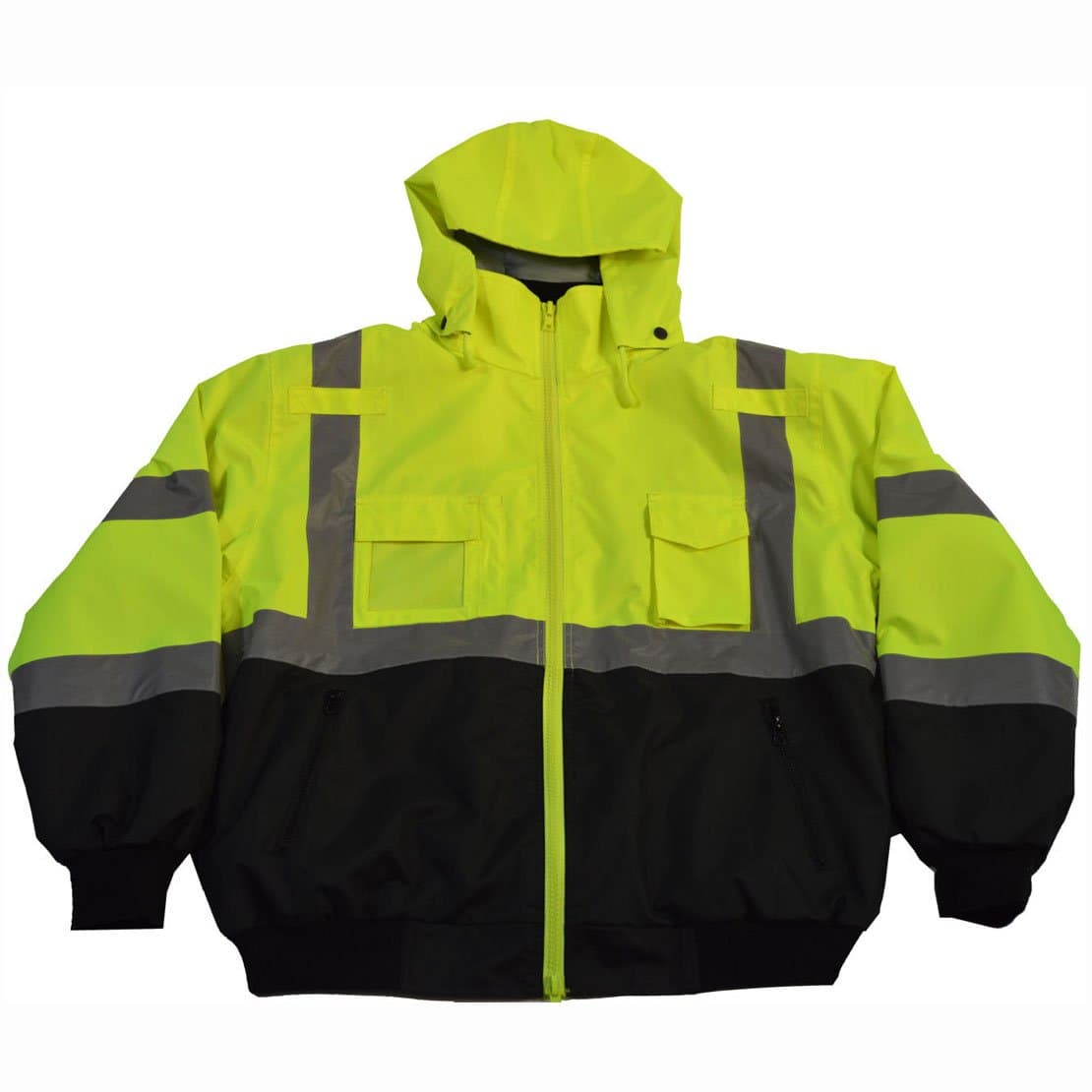 LBBJ-C3-M ANSI Class 3 Waterproof Bomber with Removable Fleece Liner Jacket, Medium, Lime/Black