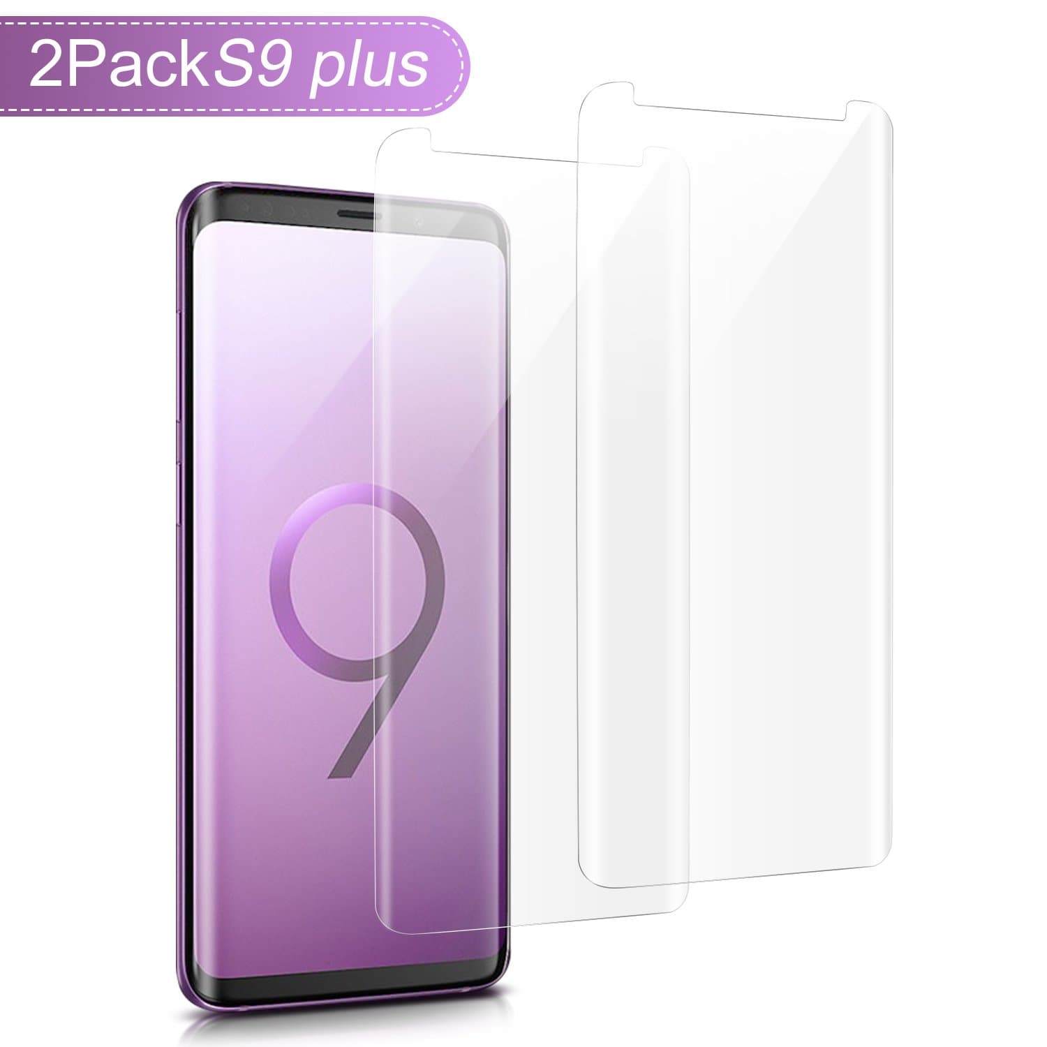 2-Pack Samsung Galaxy S9 Plus Screen Protector, 3D Curved Edge Case- Friendly Scratch-Resistant Tempered Glass Screen Film for 6.2" Galaxy S9 Plus, Transparent