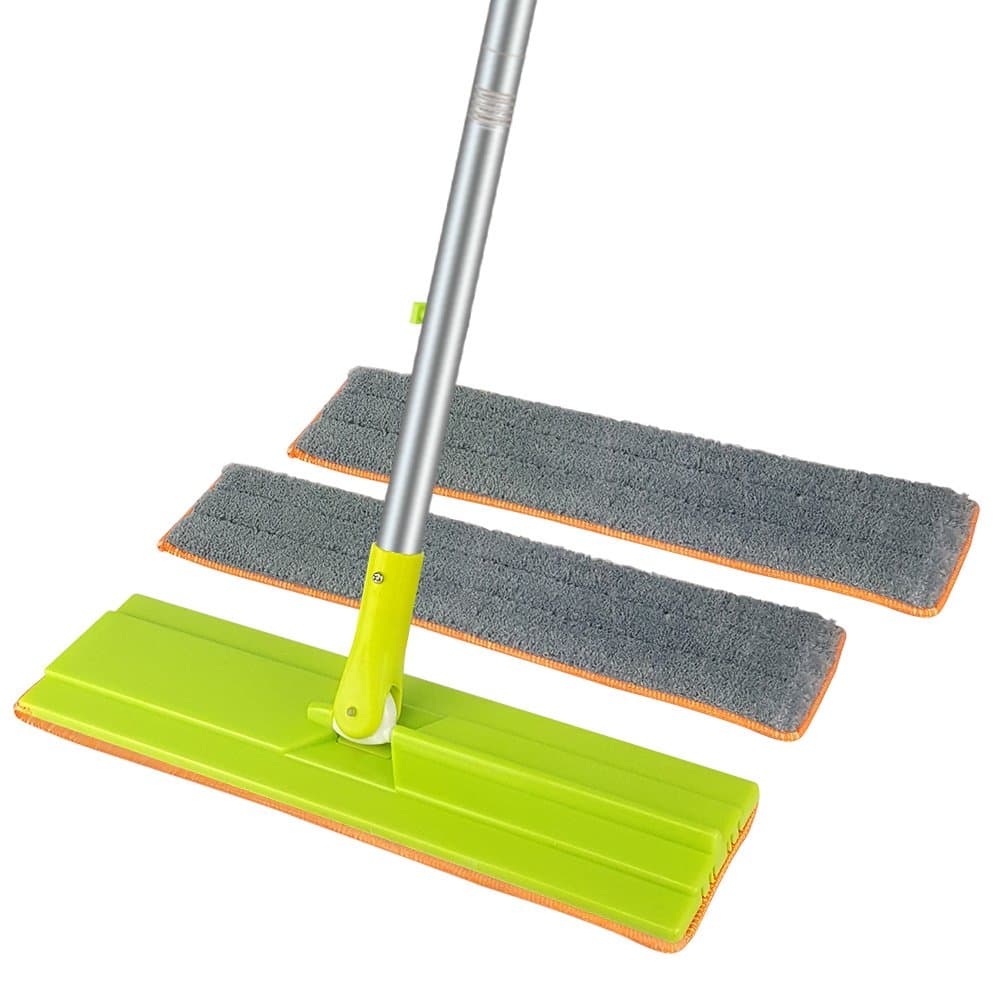 Microfiber Floor Mop, Duster 16.5" Flat Frame with Stainless Steel Handle for Wet and Dry Mopping on All Surface and Hardwood Laminate Floor (3 Reusable Mop Pads)