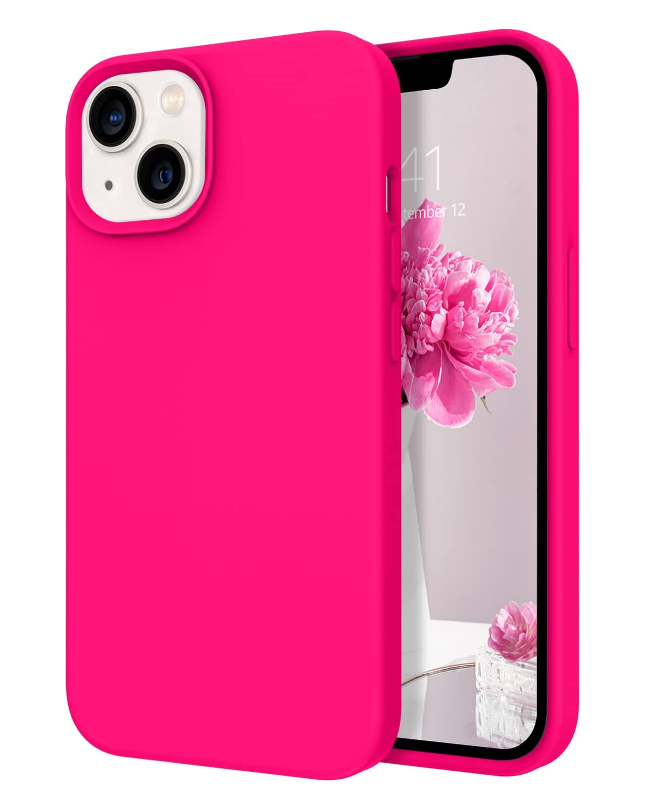 for iPhone 13 Case, Slim Smooth Liquid Silicone Upgrade for iPhone 13 Case [12FT Military Protection] [Camera Protection] [Soft Anti-Scratch Microfiber Lining] Scratch-Resistant Back- Hot Pink