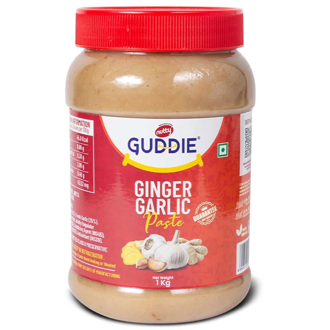 Nutty Guddie Ginger Garlic Paste, Naturally Processed, Quality Assured, Fresh Ingredients, 1 Kg
