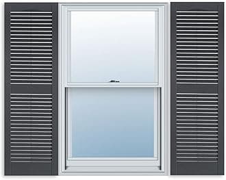 Exterior Solutions Standard Louver Exterior Vinyl Shutter, Dark Gray (Pair), 15 Inch x 71 Inch