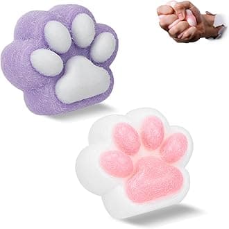 Taba Squishy Cat Paw Toy, Fufu Squishies Stress Relief Sensory TPR Squish Toy for Kids and Adults, Cute Kawaii Sticky Squeeze Novelty Toys, Purple&White