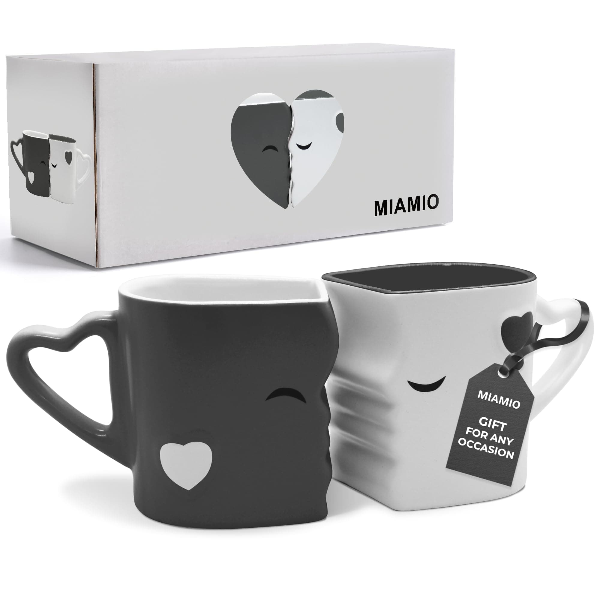 MIAMIO - Coffee Mugs/Kissing Mugs Set Ceramic with Gift Box (Gray)