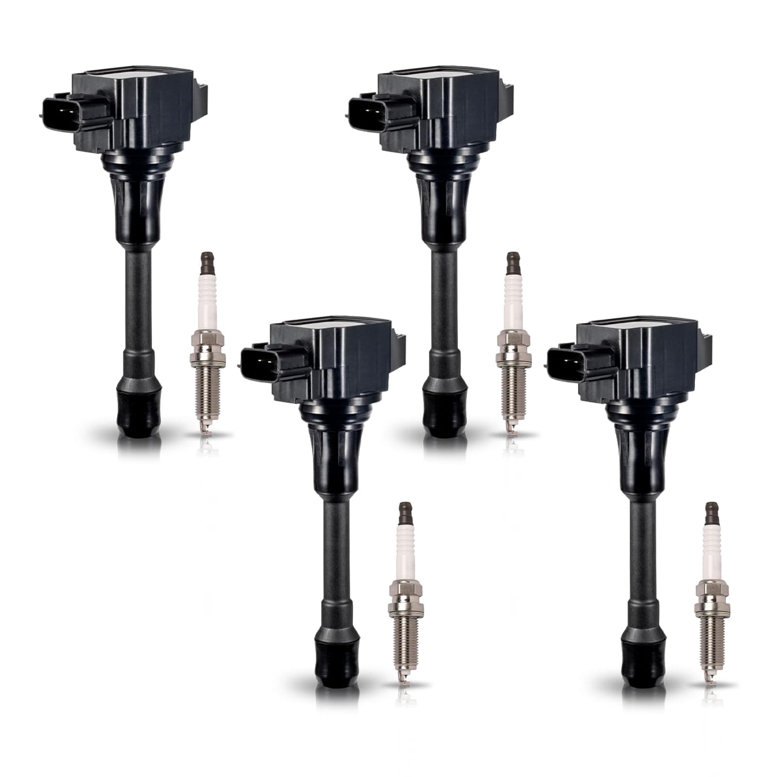 Set of 4 Double Iridium Spark Plug Ignition Coil Pack Compatible with Nissan 2007 2008 2009 2010 2011 2012 2013 2014 2015 2016 2017 2018 2019 Altima Rogue Sentra Cube Versa 1.6L 1.8L 2.0L 2.5L