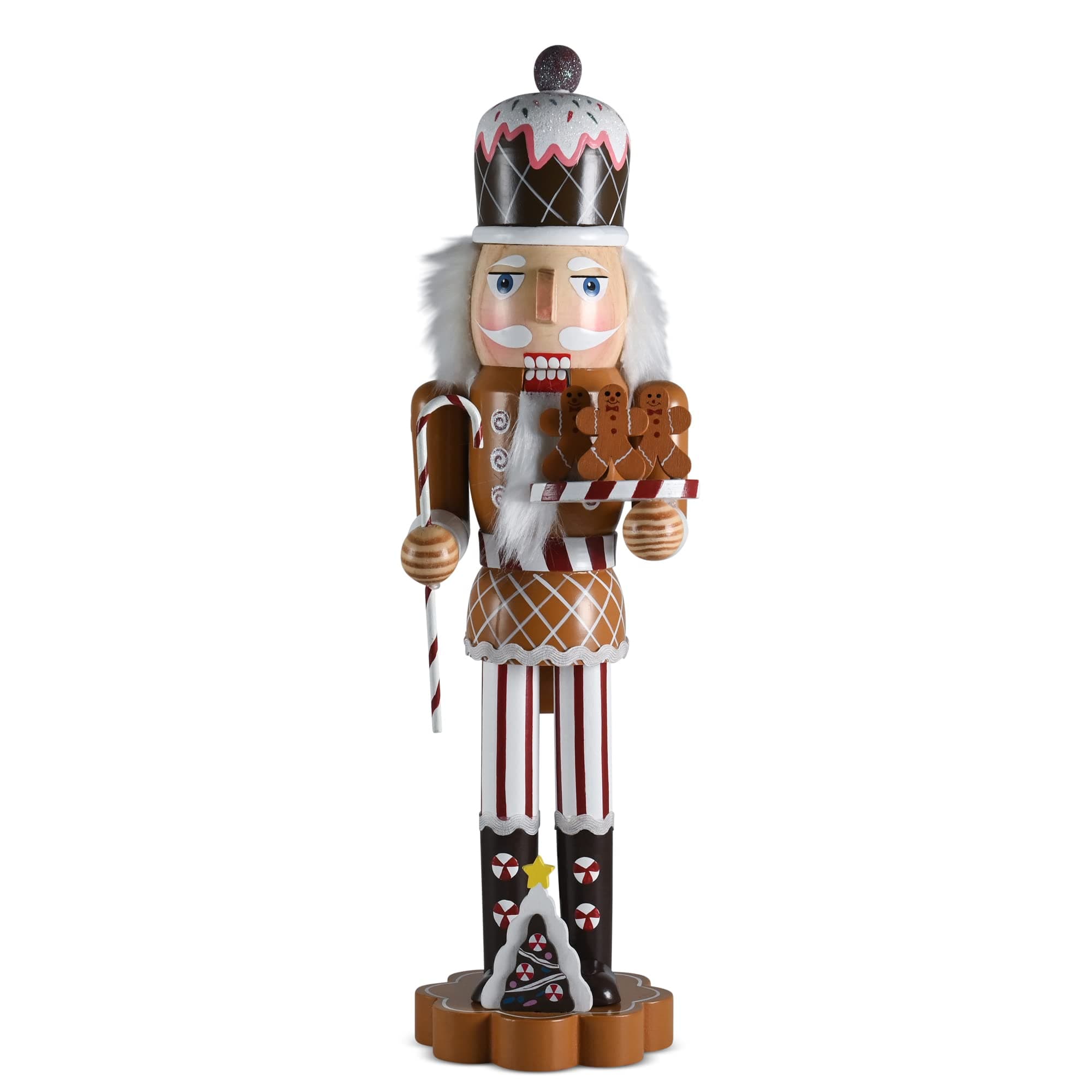 Ornativity Christmas Candyland Gingerbread Nutcracker – Wooden Nutcracker Candy Man with Candy Cane and Gingerbread Cookies in Hand Xmas Themed Holiday Nut Cracker Doll Figure Decorations