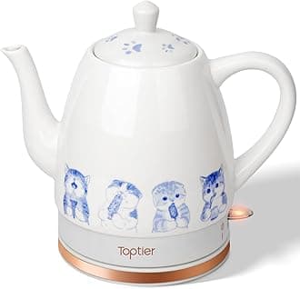 Electric Ceramic Tea Kettle, Boil Water Quickly and Easily, Detachable Swivel Base & Boil Dry Protection, Carefree Auto Shut Off, 1.5 L, Greedy Cat