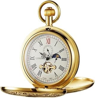 Vintage Mechanical Pocket Watch Unique Tourbillon Moon Phase Double Open Pocket Watches & Gift Box for Men Women
