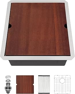 Sarlai 18 Bar Sink Undermount - 18x19 Inch Undermount Workstation Kitchen Sink Bar Prep Single Bowl Kitchen 16 Gauge Stainless Steel Rv Outdoor Sinks