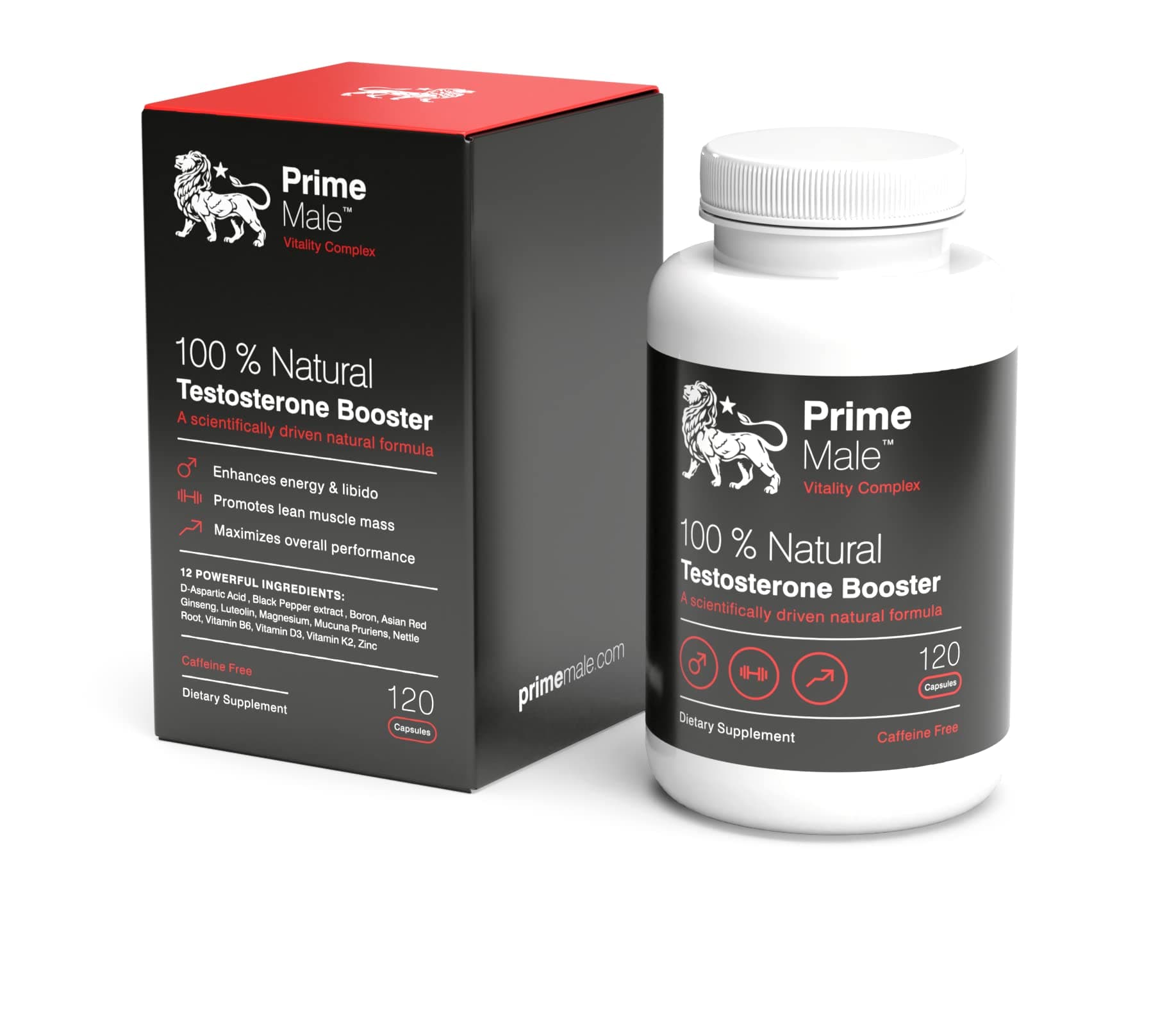 Prime Male - Natural Testosterone Booster Supplement for Men - Expertly formulated with Zinc and D-aspartic Acid