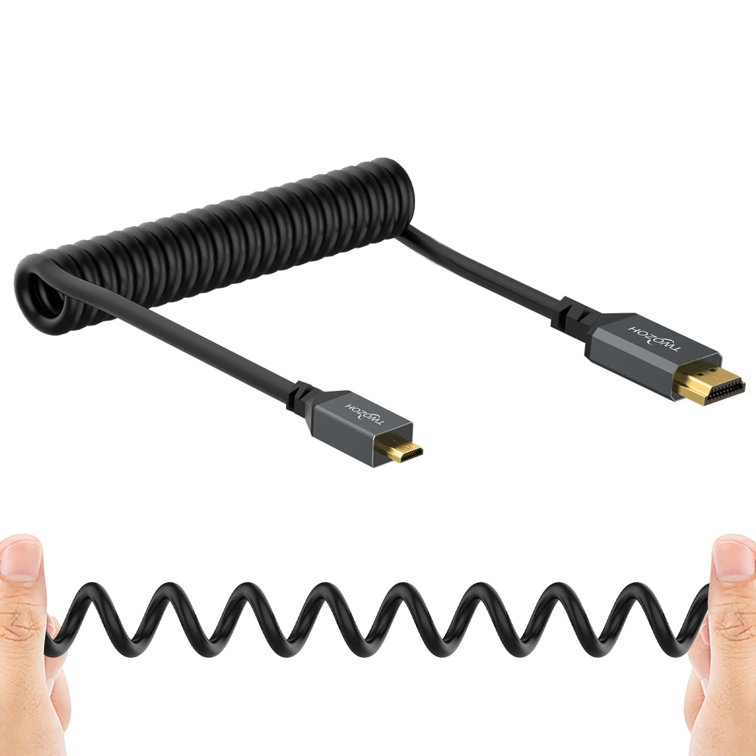 Twozoh Micro HDMI to HDMI Coiled Cable, Coiled Micro HDMI to Full HDMI Cable Support HDMI 2.0, 3D 4K UHD, 1080p (Extend up to 1.5M)