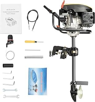 4-Stroke 9HP Outboard Motor, 225CC Heavy Duty Outboard Motor Fishing Boat Marine Engine for Fishing Aquaculture Outdoor Adventure with Air Cooling System