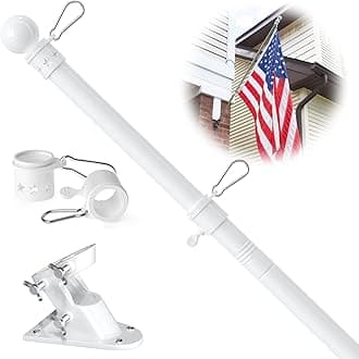 7FT Long Flag Poles, White Flag Pole Kit for Pride Flag Outdoor, Stainless Steel Pole Holder and Tangle Free Flagpole Rings Set, Portable or Bracket Mount for House Boat RV Truck Porch, Lightweight