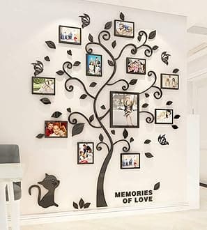 3D Tree Wall Stickers - Family Tree Wall Decor Black Trunk Picture Frame DIY Photo Frame Decals Family Frames Living Room (Black, Large)