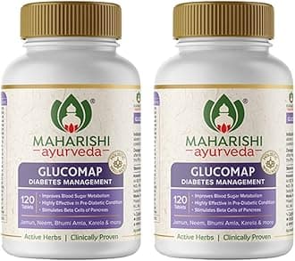 Maharishi Ayurveda Glucomap For Diabetes Management | With Jamun, Karela, Neem, Arjuna | Help Control Blood Sugar Levels| Natural Glucose Regulator | Metabolism | 60 Tablets Pack Of 2