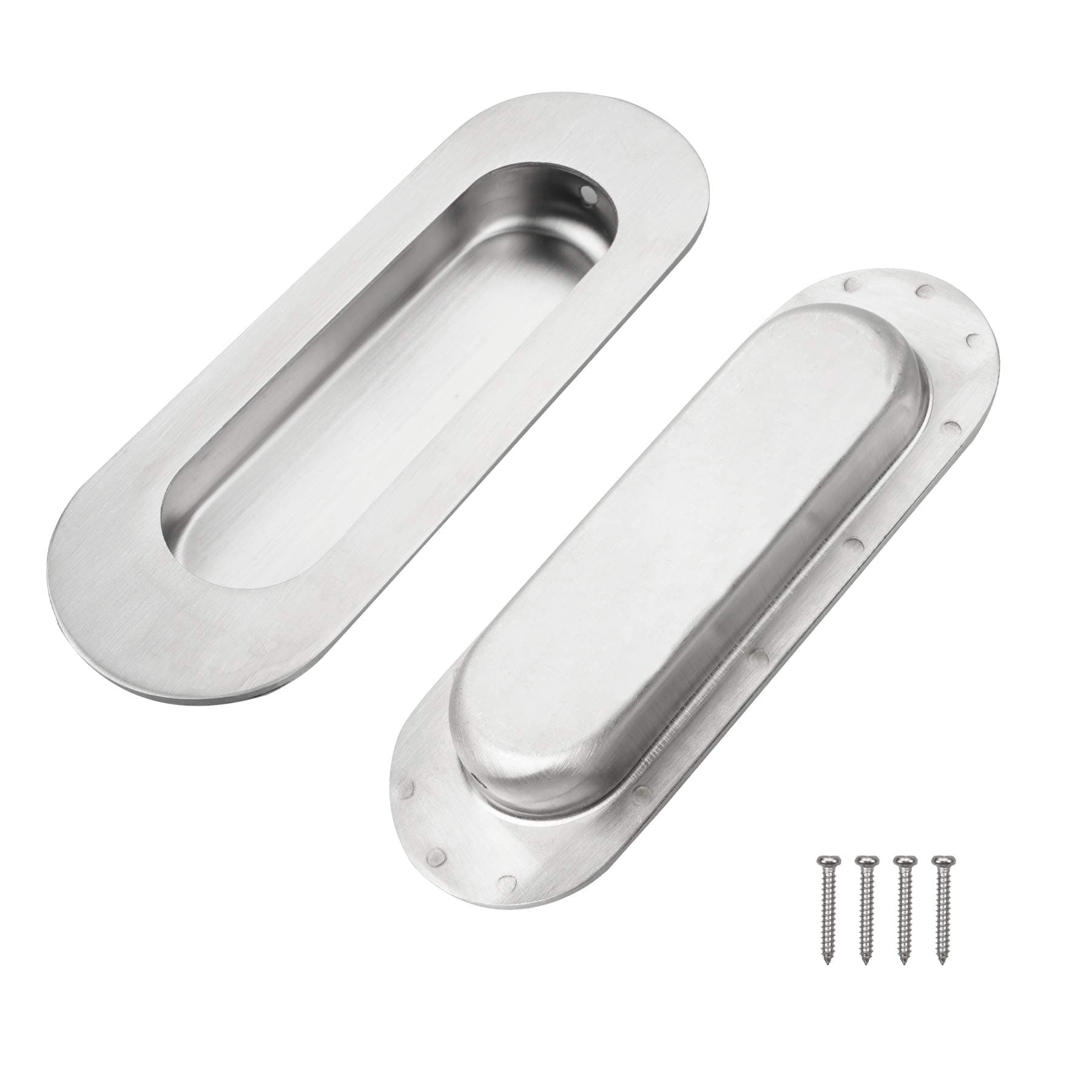 2 Pcs Concealed Embedded Flush Sliding Door Pull Handles, Stainless Steel Elliptical Handle with Hidden Screws,Hidden Pull Handle for Drawer,Wardrobe and Cabinet Drawer Finger Handle