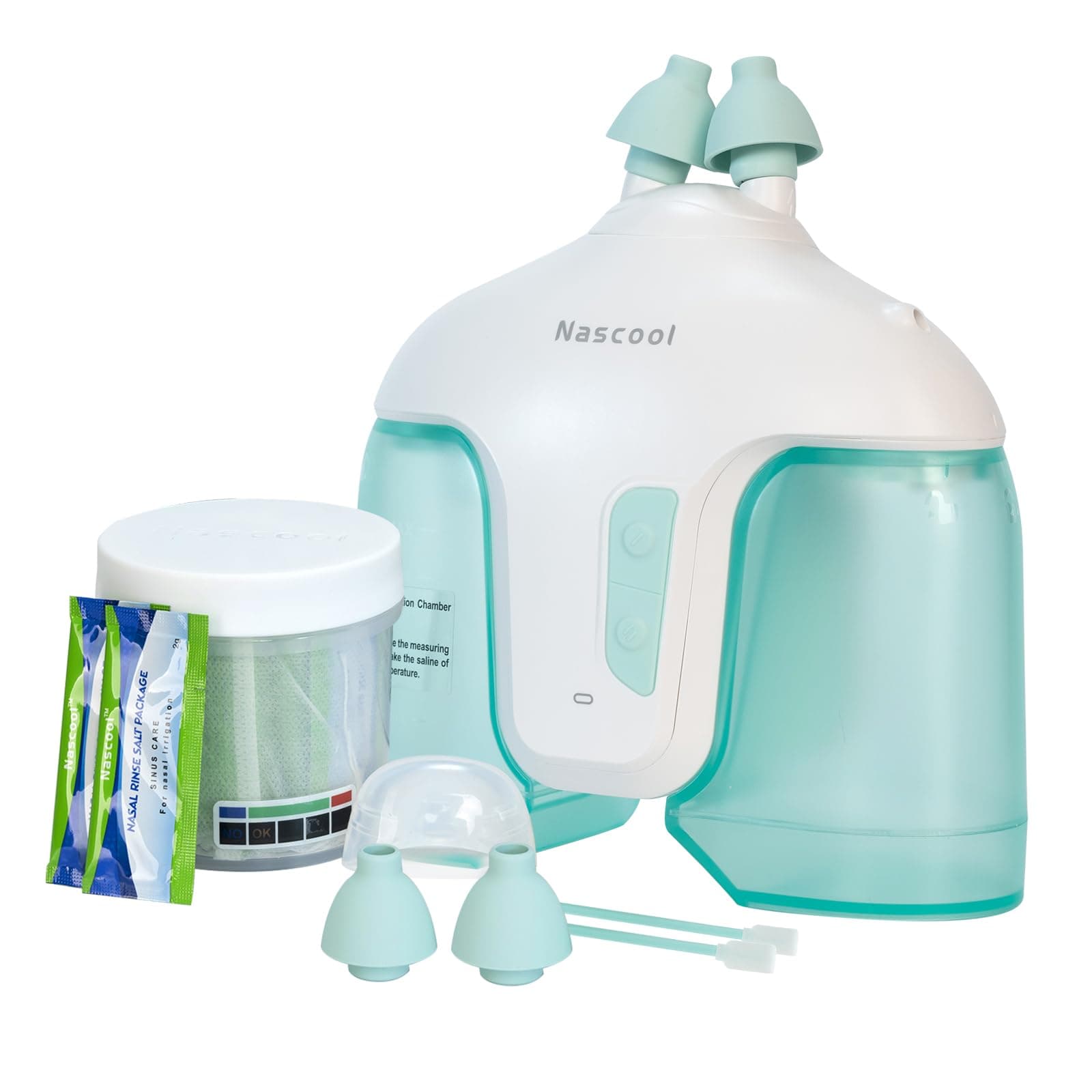 Nascool Electric Nasal Irrigation System with 50 Salt Packets, 2 Modes Nose Cleaner with Self Cleaning & Waste Collection Function for Sinus Relief Runny Nose, Nasal Congestion, Itching Nose(Green)