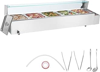 VEVOR 5-Pan Commercial Food Warmer, 5 x 12QT Electric Steam Table with Glass Cover, 1700W Countertop Stainless Steel Buffet Bain Marie 86-185°F Temp Control for Catering, Restaurants, Silver