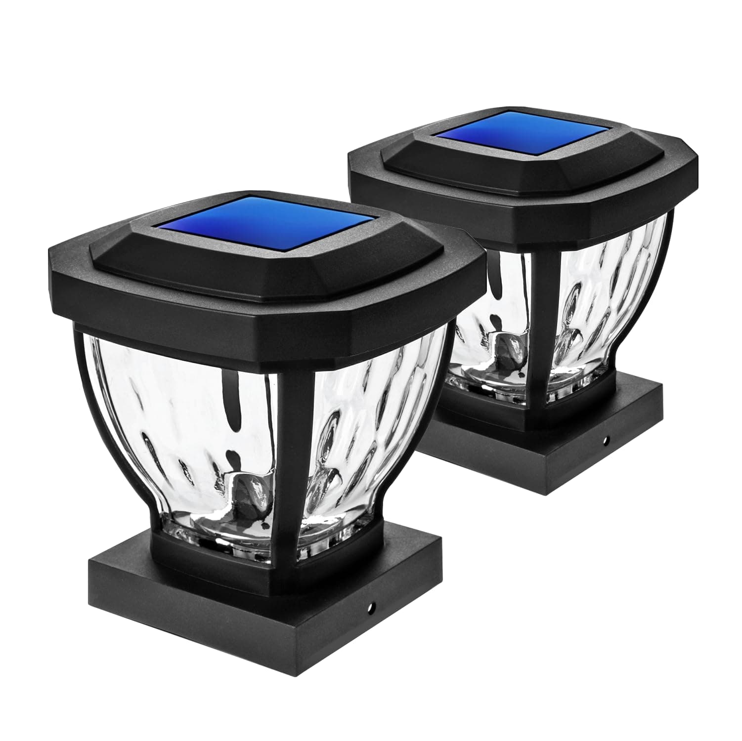 Home Zone Security Solar Post Cap Lights - Decorative Glass LED Outdoor Fits 3.5 x 3.5 in. Post Lights, Black (2-Pack)