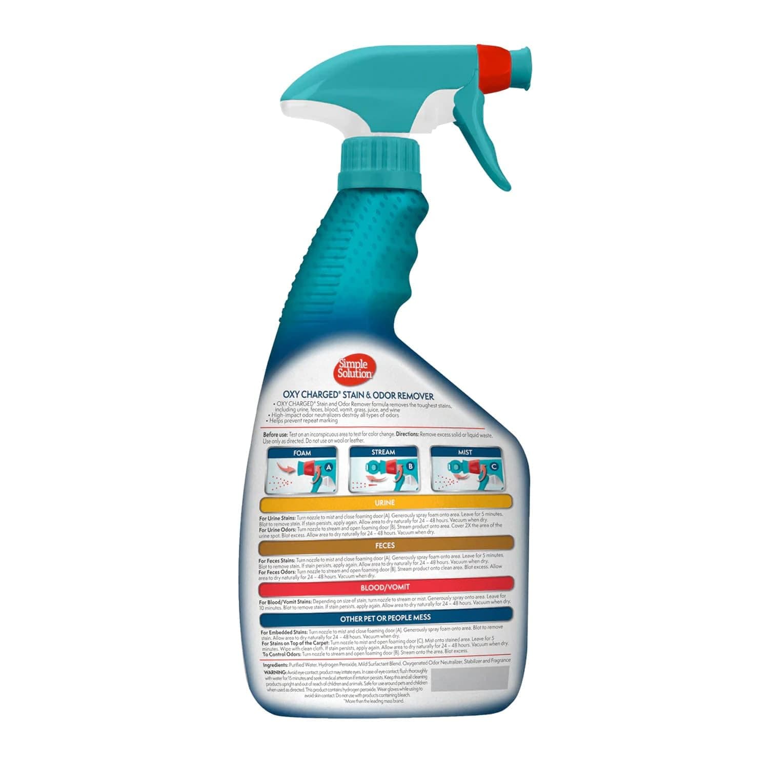 Simple Solution Oxy Charged Pet Stain and Odor Remover | Eliminates Pet Stains and Odors with 3X Cleaning Power | 32 Ounces