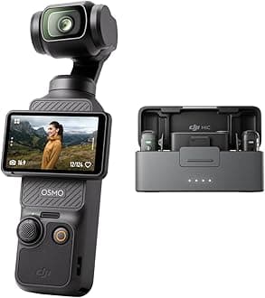 DJI Osmo Pocket 3 + Mic 2 (2 TX + 1 RX + Charging Case) 1-Inch CMOS & 4K/120fps Shooting Compatible Vlog Camera with 3-Axis Stabilizer, Fast Focus, Face/Subject Tracking, Rotatable 2-Inch Touchscreen