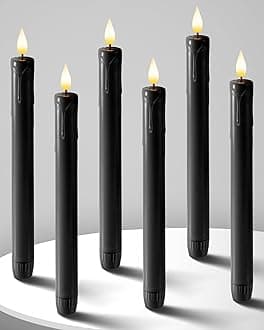 HomemoryBlack Flameless Taper Candles Flickering, NO Remote, 9.6 Inches Taper Candles Battery Operated, 6 Pcs Realistic Electric LED Candlesticks Made of Plastic for Halloween Party Home Decor