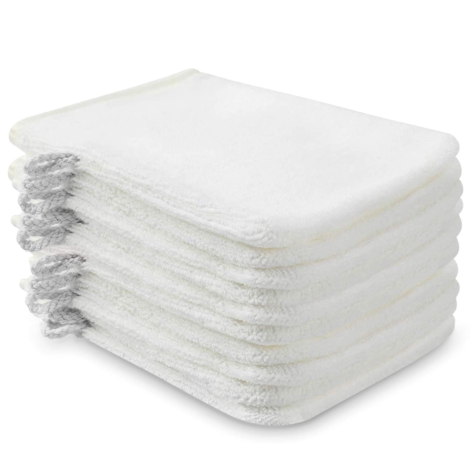 10 Pack Microfiber Body Wash Mitts, Soft Face Mitten, Bath Spa Cloth, Reusable Makeup Remover Mitt Gloves, European Style Wash Cloth, 6×8 inch (White)
