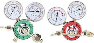 2pcs Dual Welding Gas Regulators, Oxygen (CGA-540) and Acetylene (CGA-510) Combo Brass Gauges Two-piece Suit Compatible with Victor Harris Torch Cutting kits