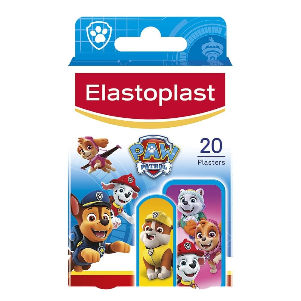 Elastoplast Paw Patrol Plasters, Assorted Sizes (20 Pieces), Coloured First Aid Plasters for Children, Kid’s Plasters with Paw Patrol Designs, Various Sized Plasters, Skin-Friendly Plasters