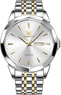 OLEVS Watch for Men Diamond Business Dress Analog Quartz Stainless Steel Waterproof Luminous Date Two Tone Luxury Casual Wrist Watch