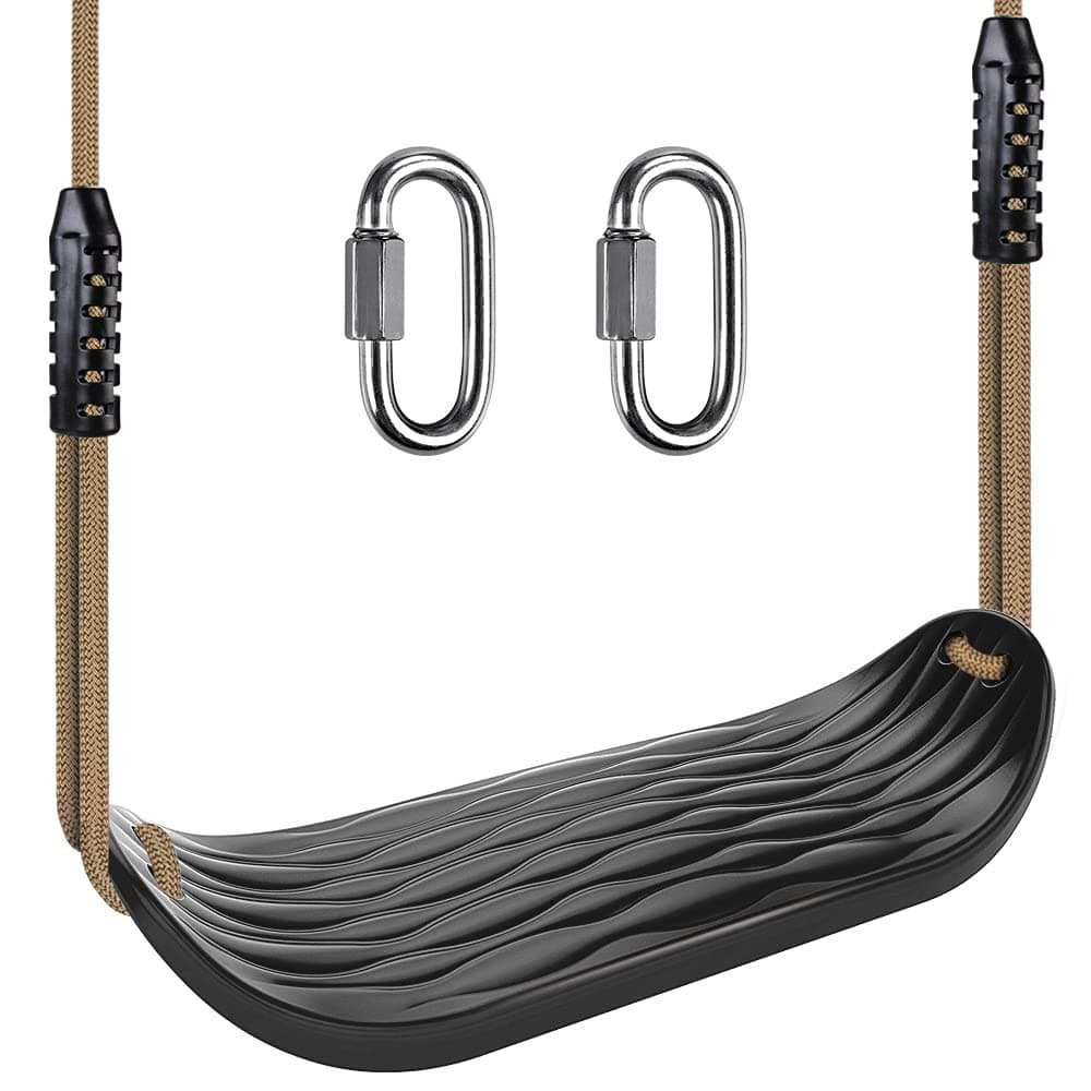 SELEWARE Plastic Swing Seat, Non Slip Tree Swing Set with 8ft Adjustable Rope and 2 Carabiners, Heavy Duty Playground Swing Set Accessories for Kid Indoor Outdoor Backyard, Black