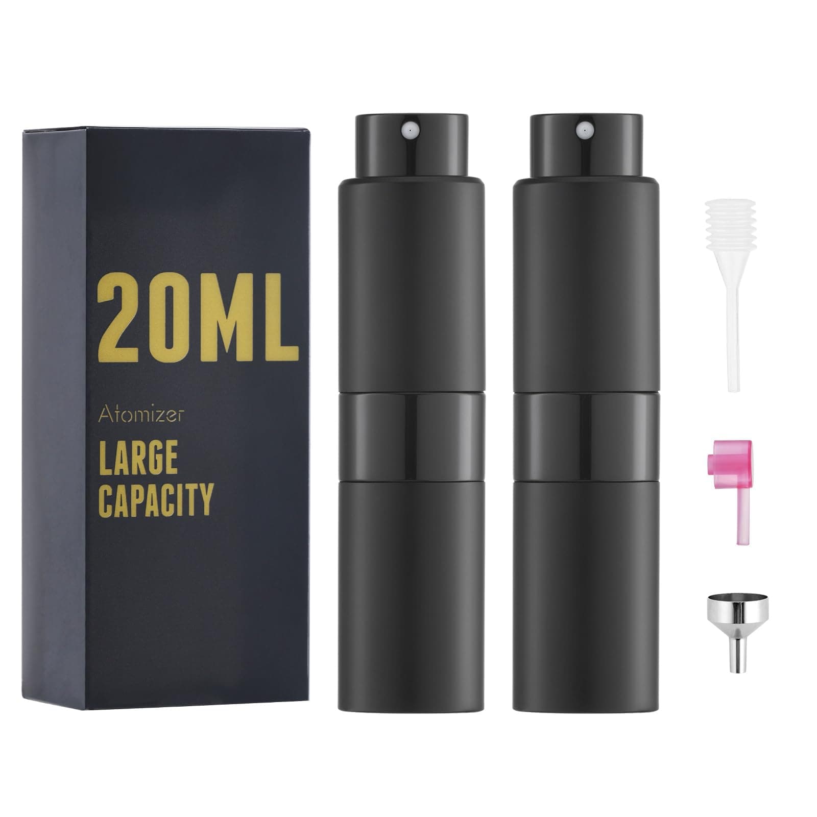 Perfume Travel Refillable Atomizer Bottle: Cologne Spray Mini for Refill - Empty Fragrance Sprayer for Men - Large Size 20ML - Black 2PCS