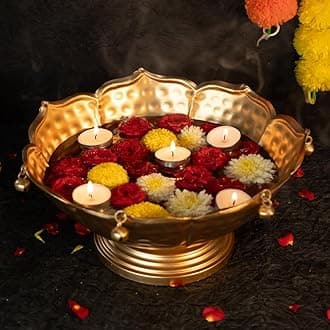 Iron Urli Bowl For Home Decor & Table Decoration | Floating Flowers, Tealight Candles Water Bowl For Diwali Pooja And Other Festivals | Gift For House Warming Ceremony (Medium), 620 Ml