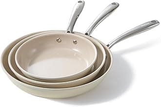 Redchef Nonstick Frying Pans Set, Ceramic Pan Skillet, Non Toxic Pans for Cooking, 8" 9.5" 11" Ceramic Frying Pan Set PFAS & PTFE & PFOA Free with Stay Cool Handle, Dishwasher & Oven Safe, Beige White
