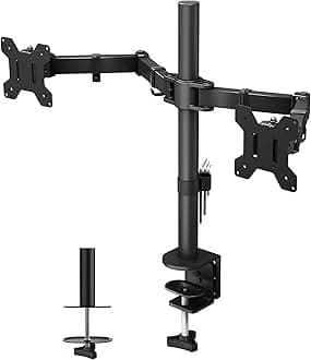 BONTEC Monitor Mount 2 Monitors for 13-27 Inch Flat & Curved Screen, Monitor Desk Mount Height Adjustable Tilting Swivelling Rotatable, 10 kg per Arm, VESA 75 x 75/100 x 100, Black