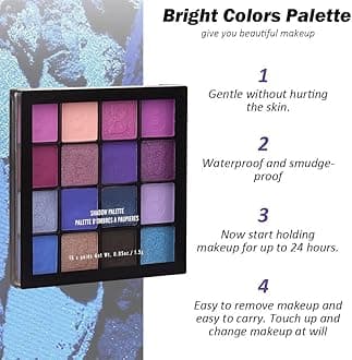 evpct 16 Colors Glitter Shimmer Matte Light Navy Blue Purple Pink Eyeshadow Makeup Palette Pallet Waterproof Highly Pigmented Smokey Pressed Sparkly Shiny Eye Shadow paletas de sombras para de ojos