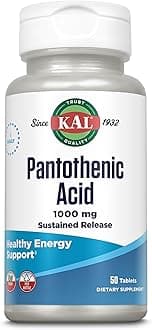 Pantothenic Acid 1000mg, Sustained Release Vitamin B5 - Energy Supplements - Supports Metabolism of Carbs, Fat and Protein, Hair and Skin Health, Vegan, 60-Day Guarantee, 50 Servings, 50 Tablets