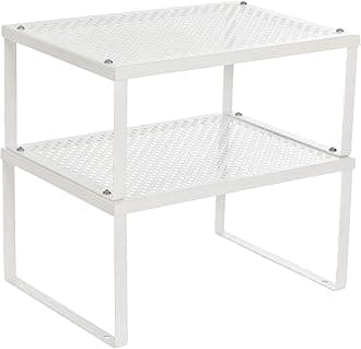 SONGMICS Spice Racks, Set of 2 Metal Cabinet Shelf Organizers, Countertop Organizers, Shelf Risers, Stackable, Expandable, White UKCS01WT