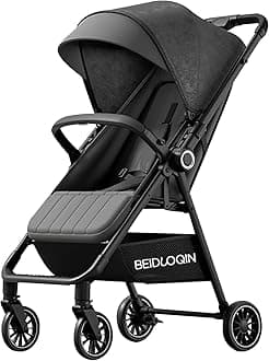 Beauenty Reversible Handle Two-way Stroller for Baby Boy Girl 0-3 Years Old, Button Press Automatic Foldable Lightweight Baby Stroller Travel Gear (Black)