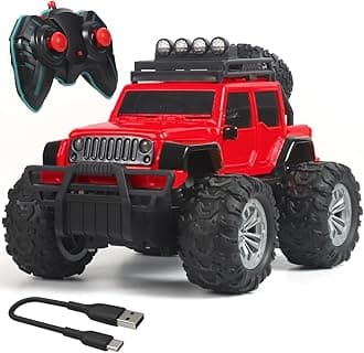 Wembley Offroad Rechargeable Remote Control Car Toy for Boys | Monster Truck RC Car with 4 Headlight Modes | Lithium Battery | C-Type Charging | Remote Car for Kids Adult | Made in India - Red