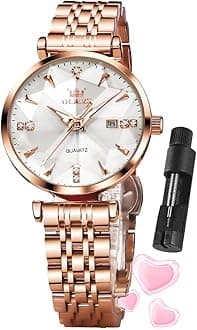 OLEVS Women Watch Fashion Rose Gold Diamond Analog Quartz Female Watches for Women Luxury Dress Ladies Stainless Steel Luminous Waterproof Date Wristwatches, Black