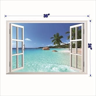 U-Shark Large Blue Sky 3D Self-Adhesive Removable Break Through The Wall Vinyl Wall Sticker/Mural Art Decals Decorator (Fake Window Seabeach (60 x 90cm))