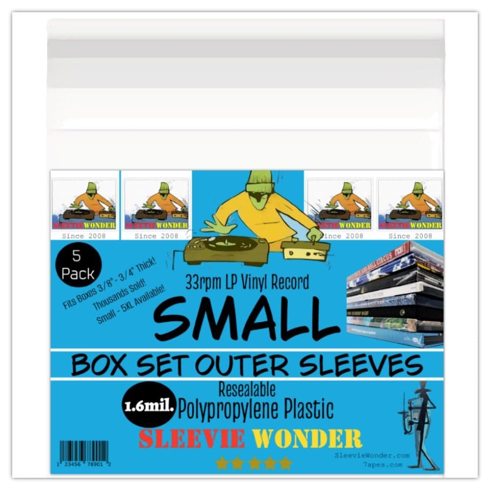 Sleevie Wonder Small Box Set Outer Plastic Sleeves (x5) 1.6mil Resealable Clear Polypropylene for 33rpm LP Vinyl Record Boxset Best Protects 3/8""-3/4"" Boxes (+1 Free Dj Sticker)