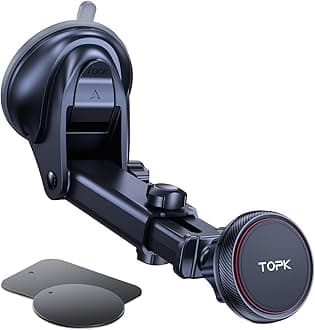 TOPK Magnetic Phone Car Mount, Phone Holder for Cars Magnetic Car Phone Holder for Windshield and Dashboard, Adjustable Long Arm with Strongest Magnet for All Cellphones