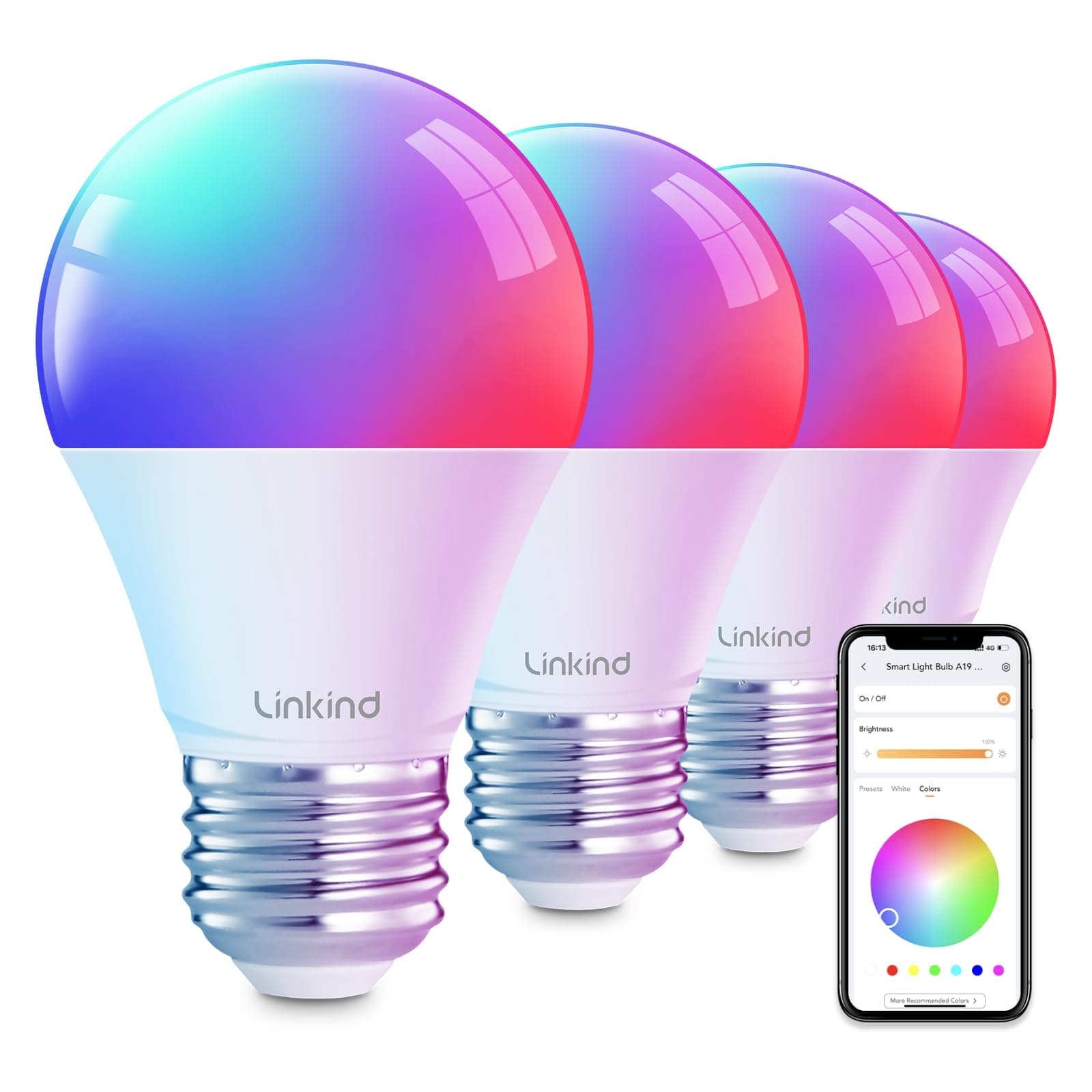 - Smart Light Bulbs, Smart Bulb That Work with Alexa & Google Home, LED Light Bulbs Color Changing, 104 Preset Scene, Music Sync, A19 E26 2.4GHz RGBTW WiFi Bluetooth Light Bulb 60W, 800LM, 4Pack